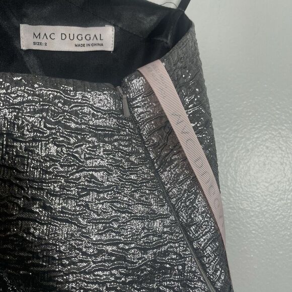 MAC DUGGAL One Shoulder Bow Midi Dress Size 2 Silver NEW Party Formal Wedding - Picture 10 of 14